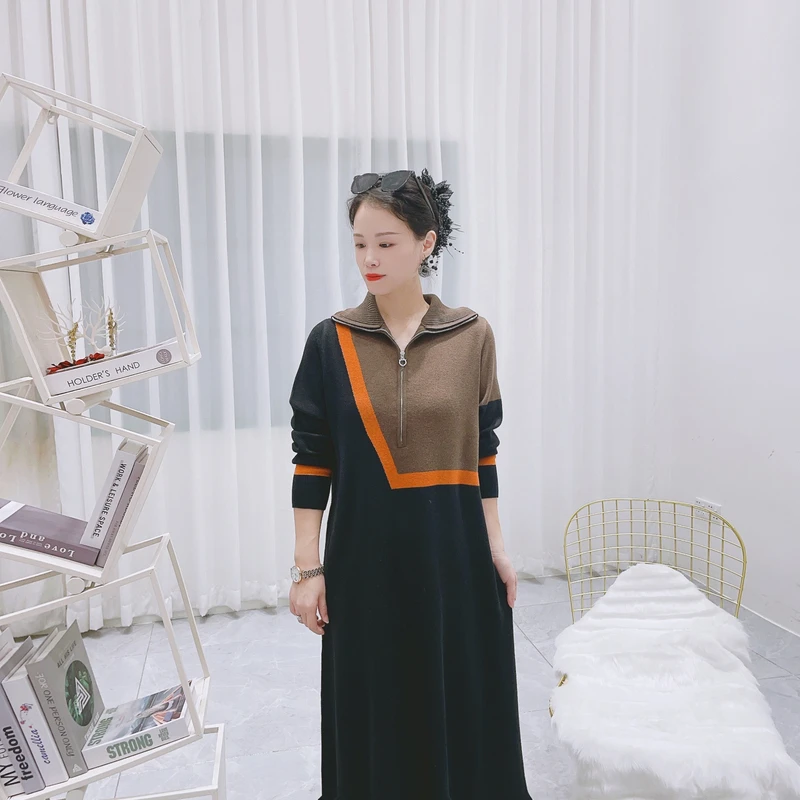 6081[摩登女王]定制显瘦拉链秋冬新品连衣裙