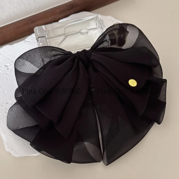 Pink Girl  F908气质百搭黑色蝴蝶结马尾抓夹5cm优雅简约显发量女