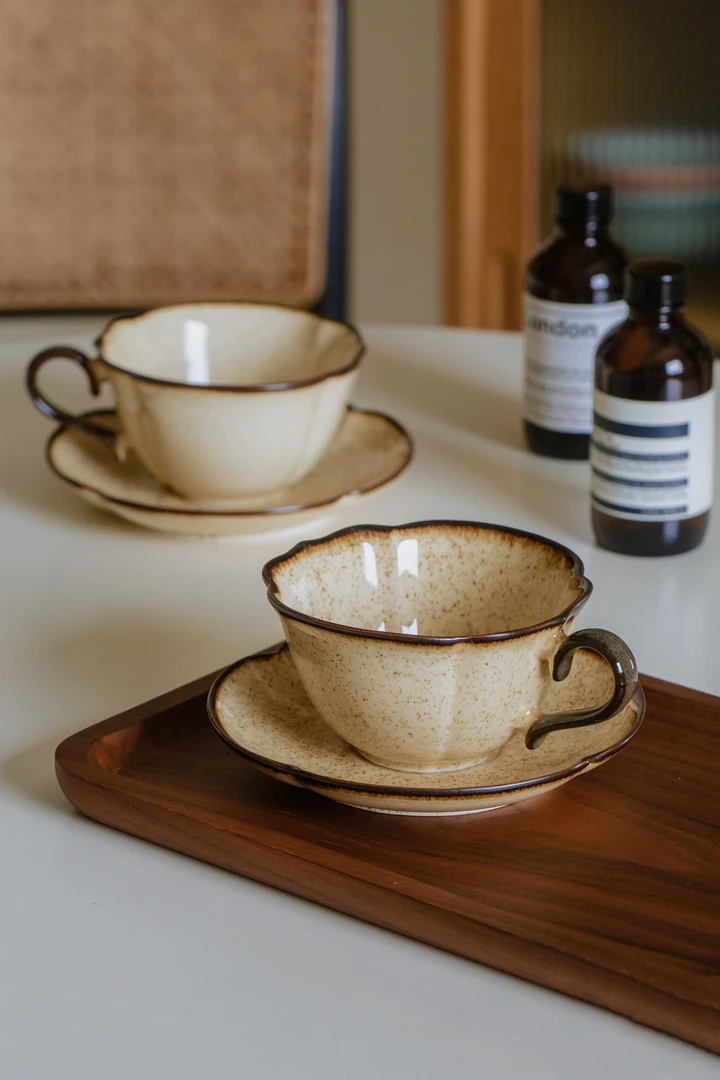 复古中古杯焦糖窑变釉下彩陶瓷咖啡杯碟拉花杯下午茶杯碟摆件水杯