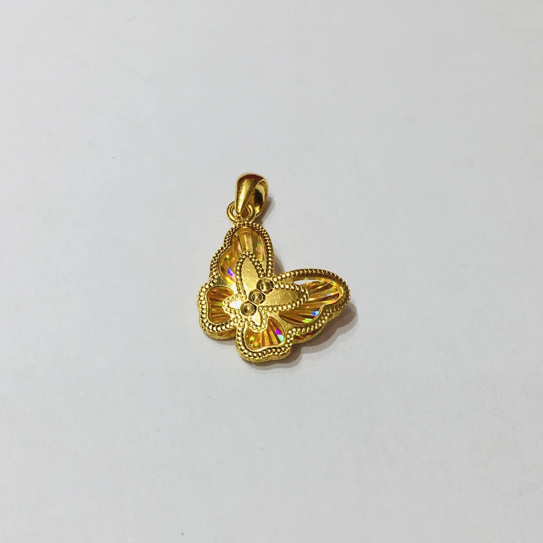 黄金足金999蝴蝶七彩双影底吊坠
