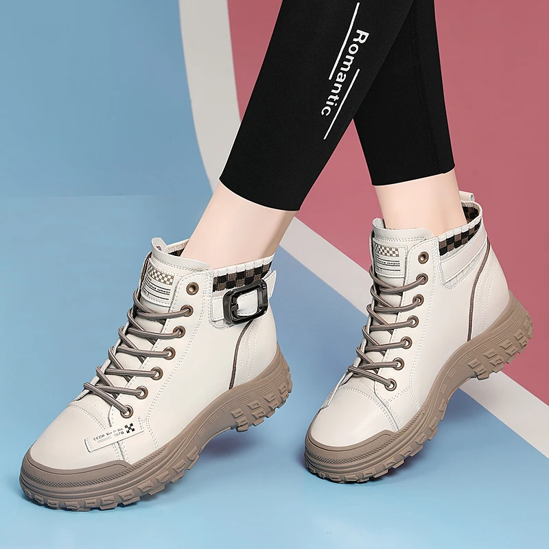 真皮厚底马丁靴女2025年秋冬季新款时尚单靴休闲小皮鞋英伦风短靴