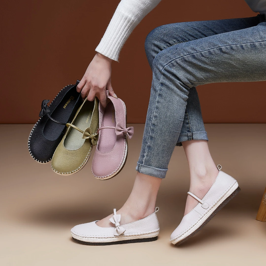 246头层牛皮单鞋2024新款软底敲软敲舒适防滑轻便女单鞋渔夫鞋