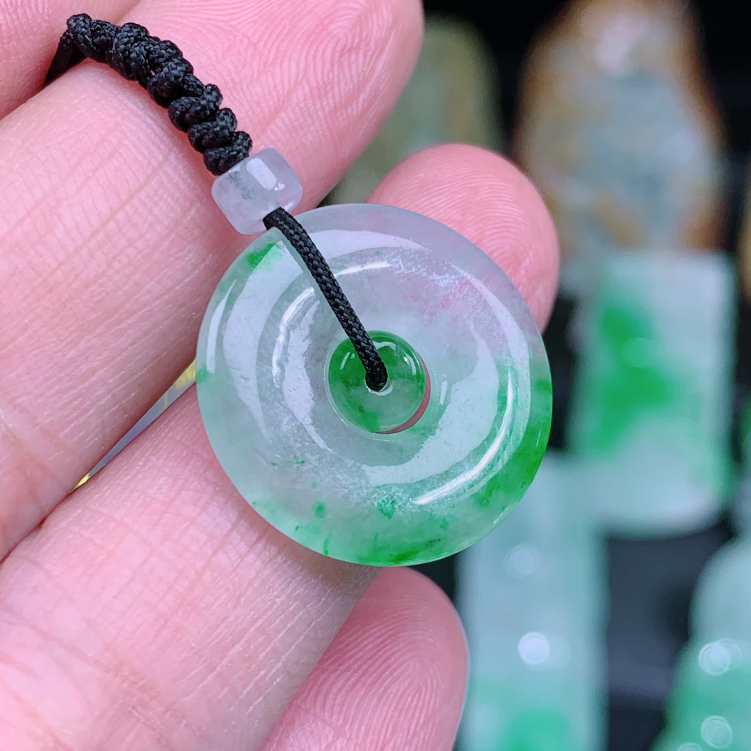 天然A货冰种飘正阳绿翡翠母子平安扣货号:A300043尺寸:20.8-3.5mm