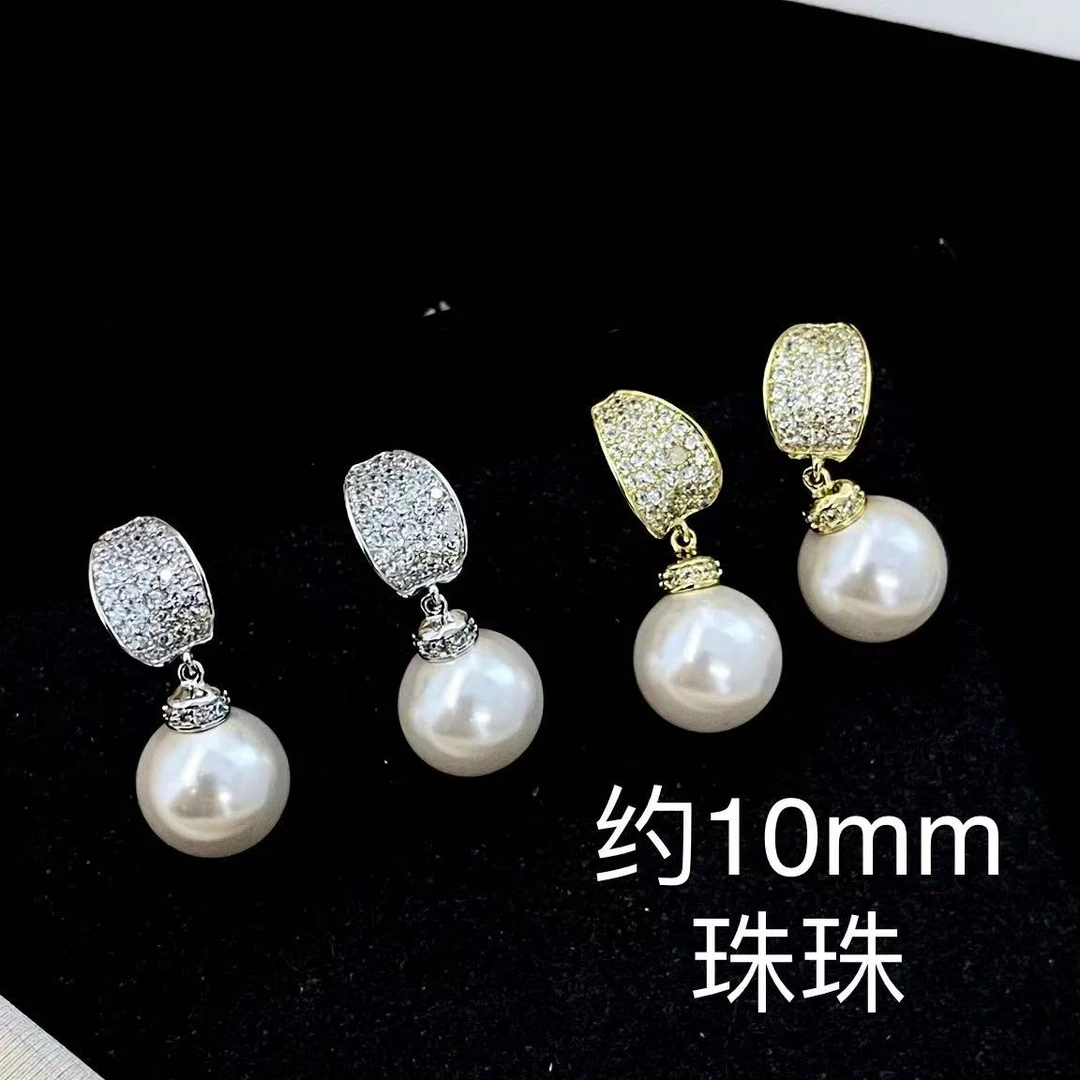 铜合金合成锆石耳饰 a491 a509 欧比雅比 10mm叶片珠珠耳钉19186