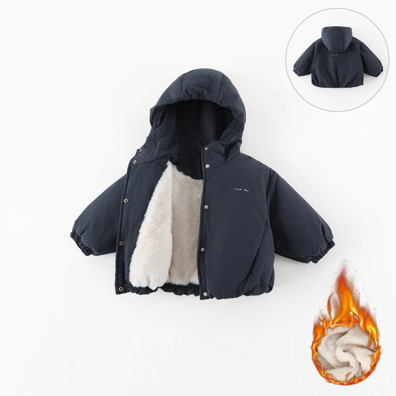 【纯棉】儿童棉服冬季新款男童韩版字母加绒夹棉保暖连帽外套AW083