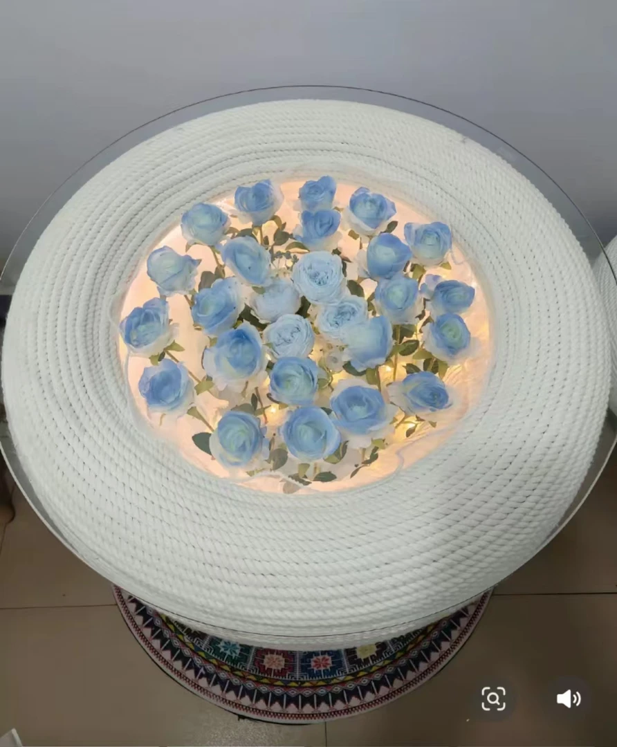 轮胎茶几仿真花假花碎冰蓝玫瑰花绢花花束婚庆装饰手捧花家居摆件