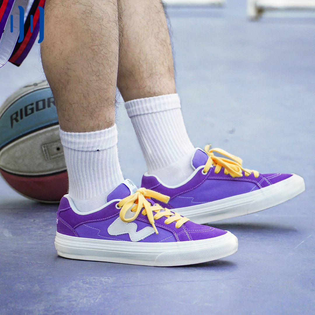 顽刻ollieskate帝王紫春季校园风翻毛皮帆布拼接男女国潮滑板鞋