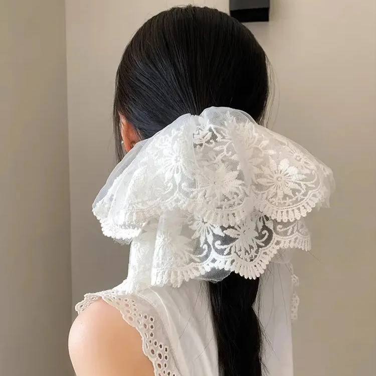 韩系公主风白色蕾丝网纱大肠发圈女高级感超大号发饰发绳春季新款