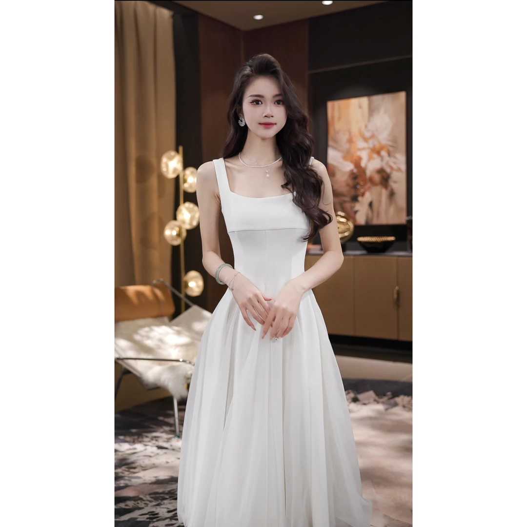 薇宝儿佳佳-【落月光】夏季新款时尚简约高级设计感气质收腰连衣裙