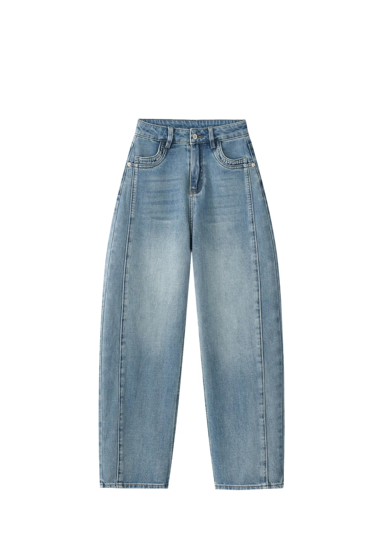 香蕉高腰显瘦复古分割直筒阔腿牛仔裤8233