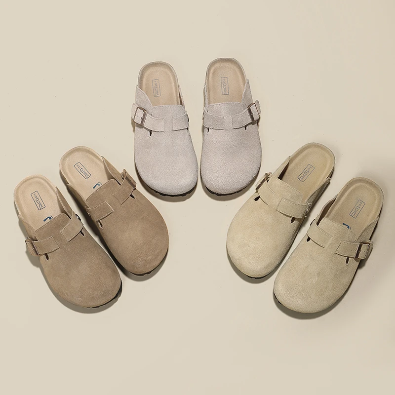 拖鞋2025春季新款勃肯鞋厚底半拖软皮真皮软底低帮女勃肯拖鞋外穿