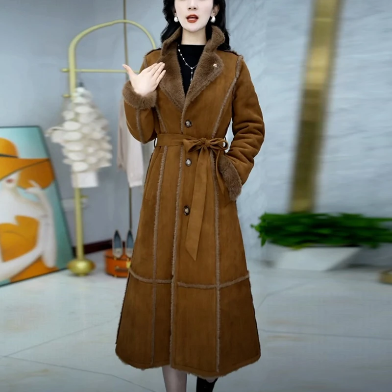 高级感女宽松型加绒加厚毛呢外套冬季2025新款气质加厚中长款大衣