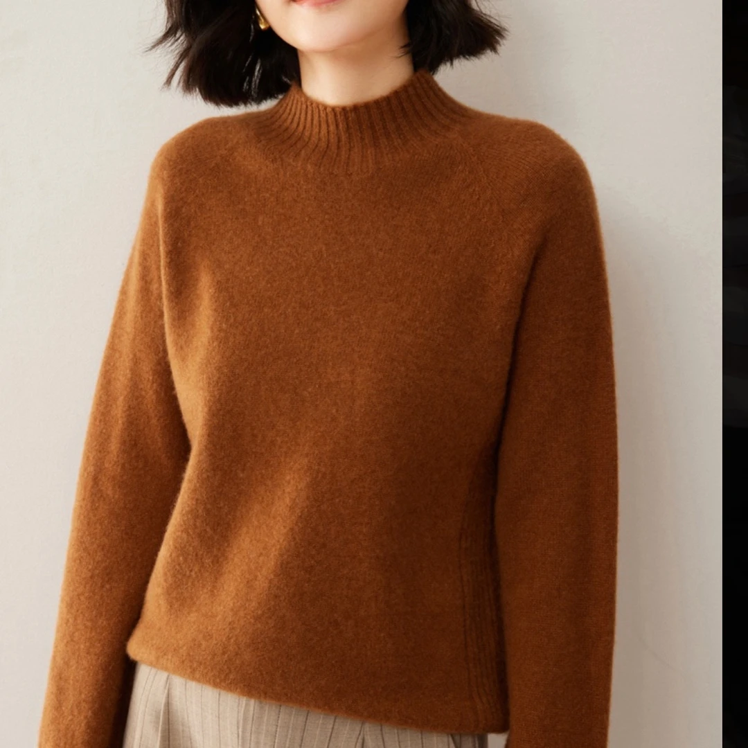 加厚半高领双侧坑条女士毛衫
