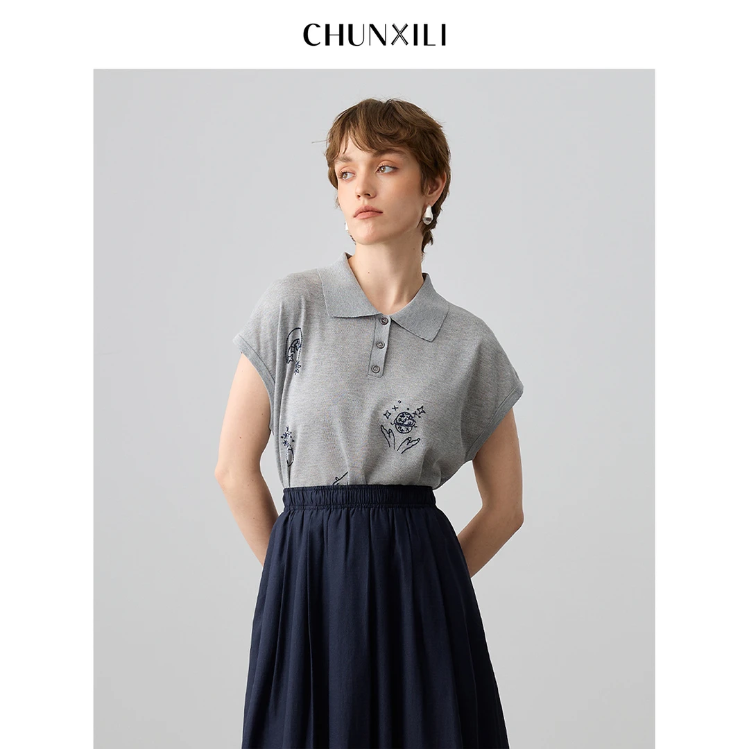 CHUNXILI/春熙里 夏季亲肤舒适绣花POLO衫DC0M51024