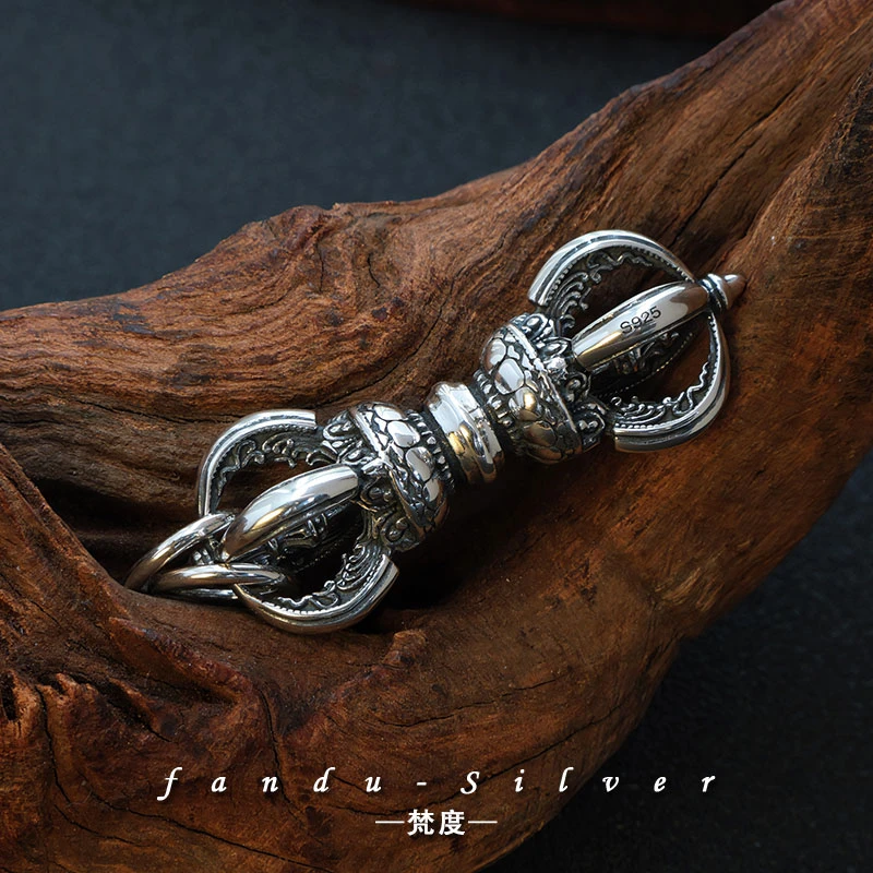 吊坠925银 纯银s925复古做旧五股金刚杵挂坠时尚百搭个性素款