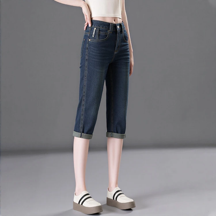 洋气复古怀旧高腰牛仔裤女2025夏季薄款气质显瘦七分裤哈伦裤