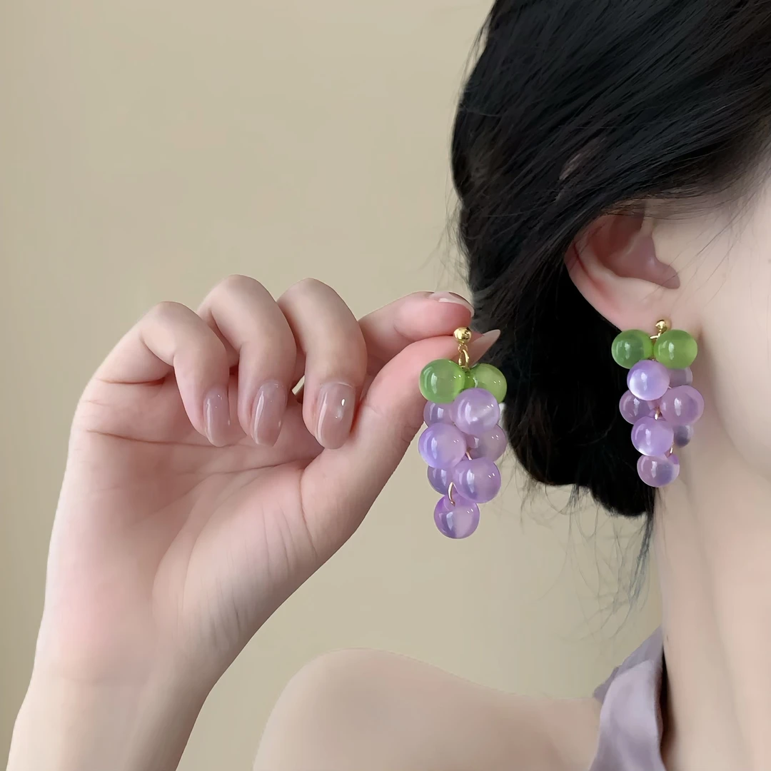 铜合金耳饰 夏日撞色葡萄串耳环甜美小众设计高级感轻奢气质耳饰