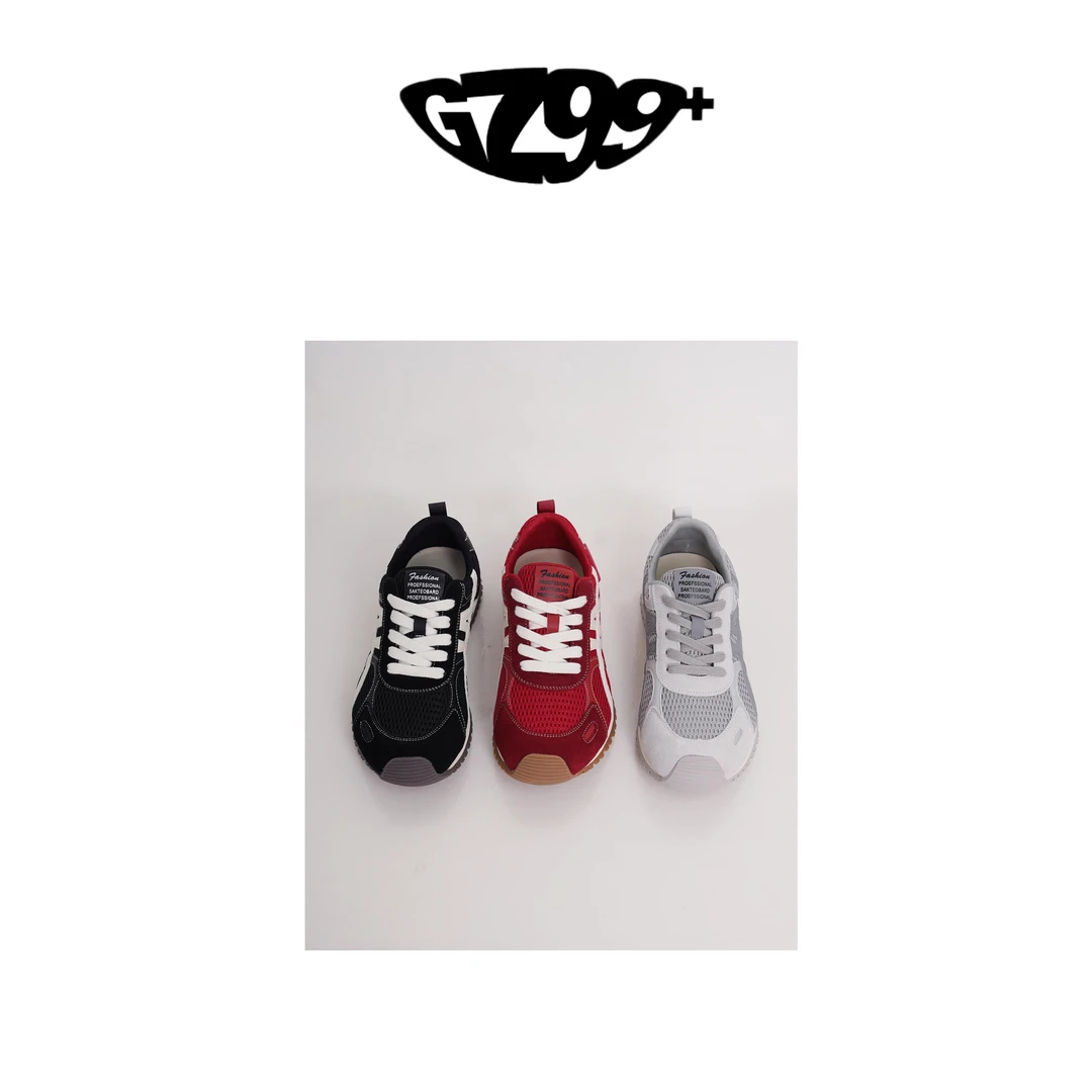 九儿 复古网面透气德训鞋女圆头系带舒适百搭运动休闲阿甘鞋