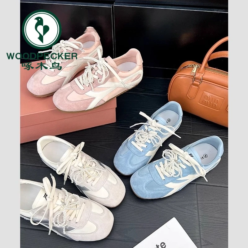 啄木鸟女鞋内增高4cm复古阿甘鞋2025新款德训鞋百搭运动休闲板鞋