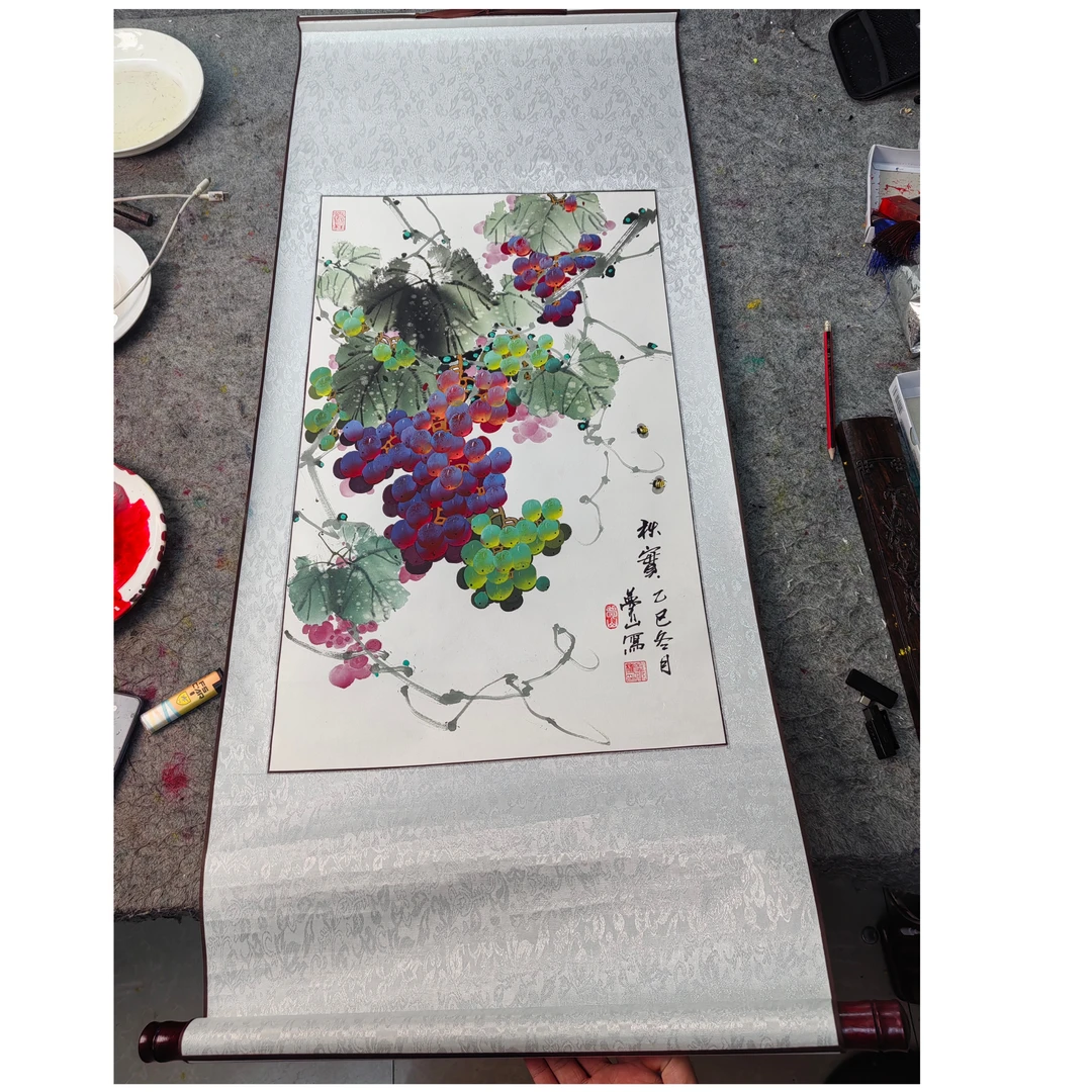 梦山手绘葡萄宣纸国画客厅餐厅玄关国画