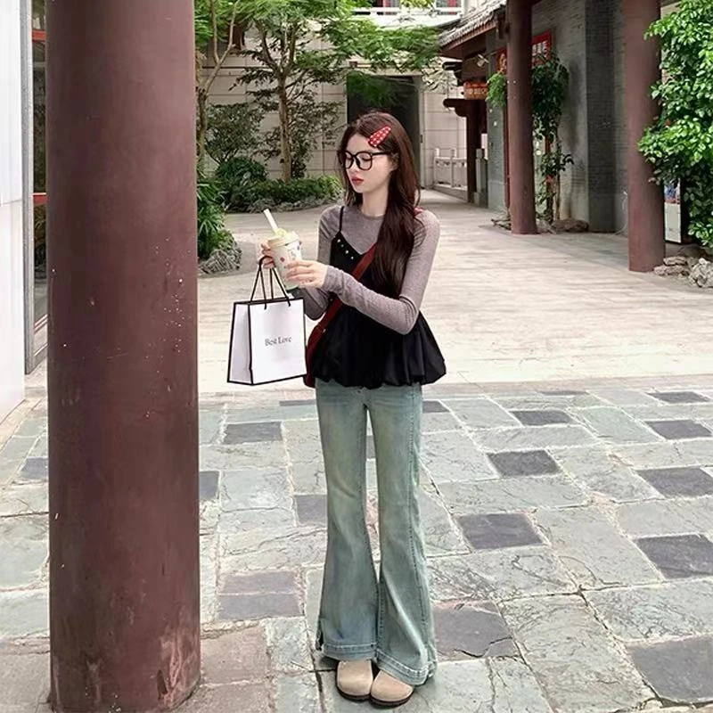 7368微喇牛仔裤女秋季新款设计感小众牛仔裤