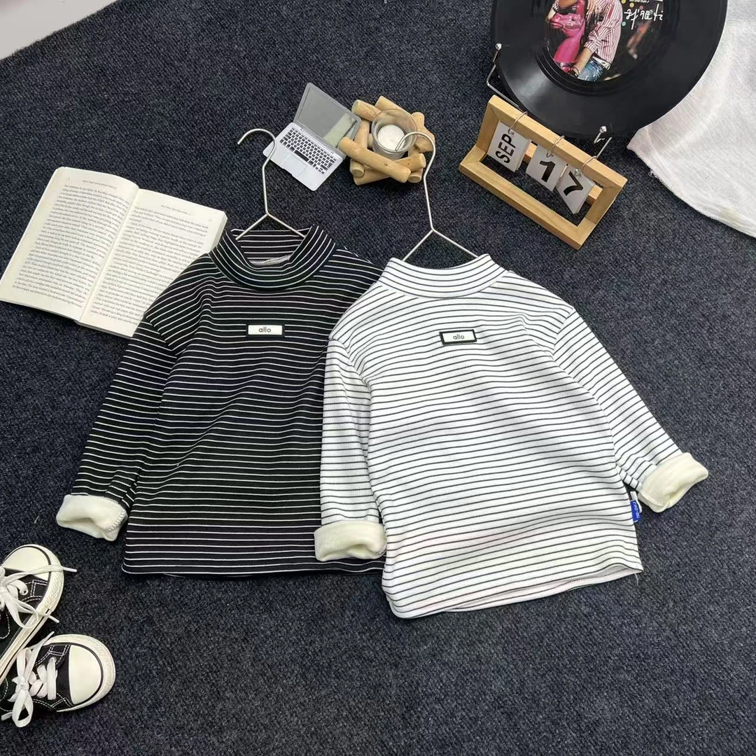 儿童加绒加厚经典中领打底2025秋冬新款男童女童6-14岁A-258