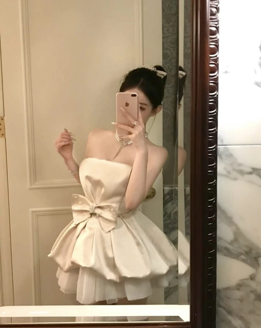 肆意浪漫~性感辣妹重工蝴蝶结外穿抹胸吊带女+网纱蓬蓬裙撑两件套