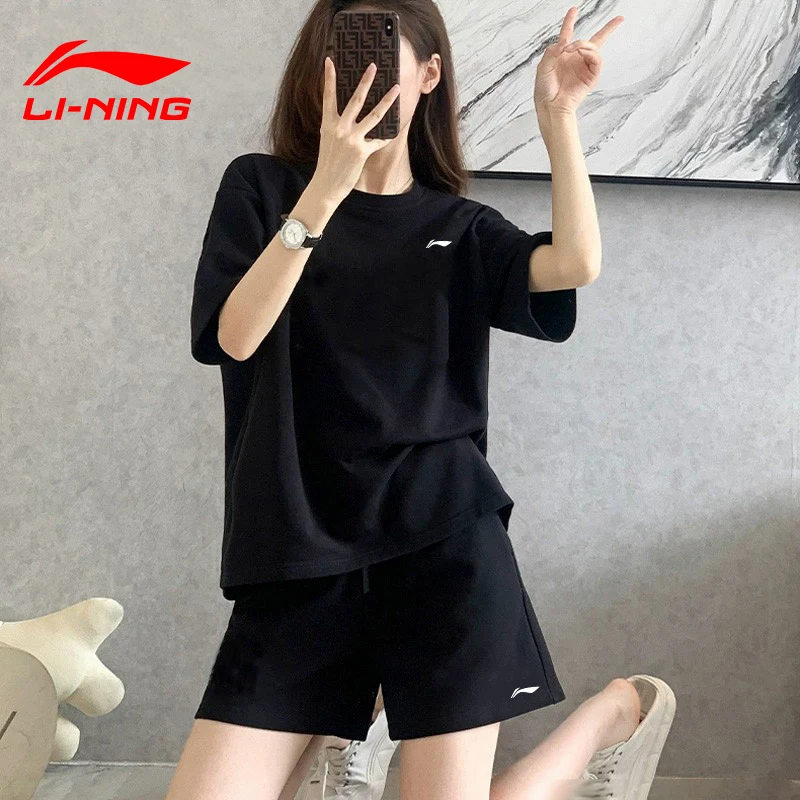 李宁运动套装女夏季宽松透气速干短袖短裤薄款舒适跑步健身两件套