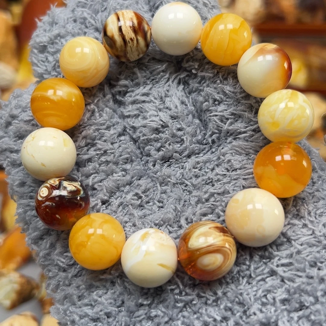 定制琥珀未镶嵌多宝16圆珠手串