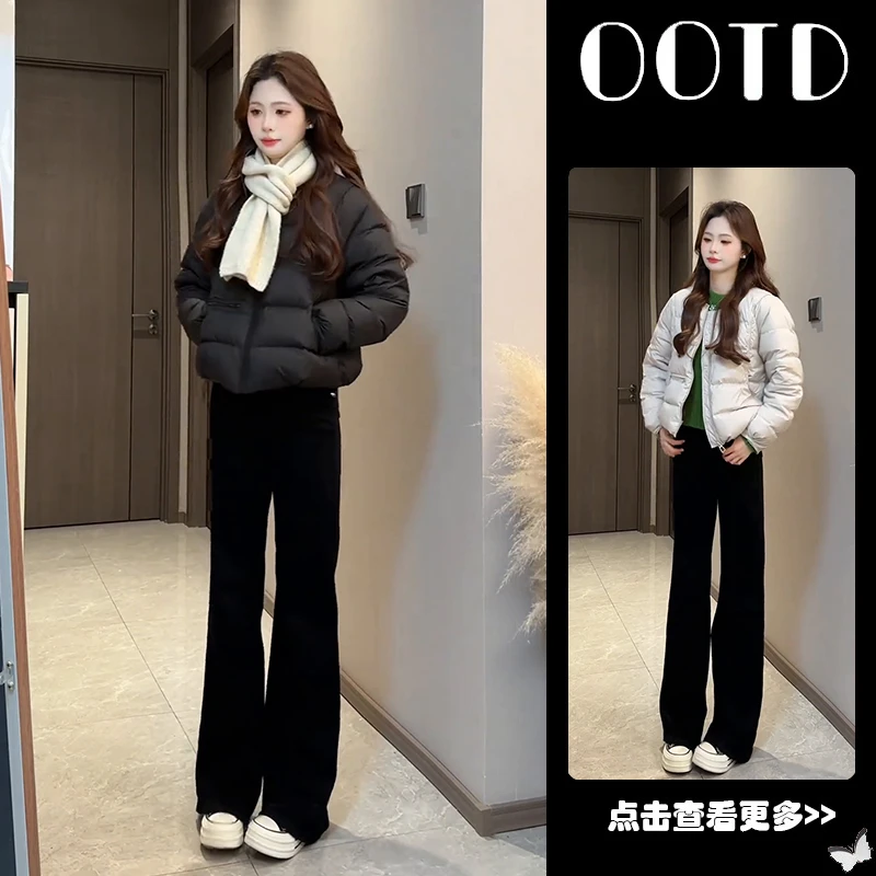 秋季流行穿搭一整套女2025新款黑色保暖棉服外套百搭休闲裤两件套