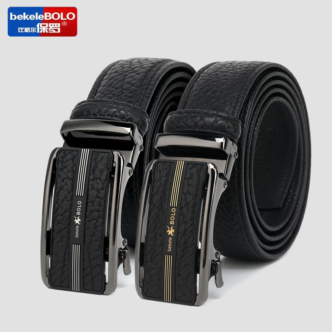比格尔保罗男士头层牛皮自动扣牛皮腰带野牛纹男款欧美商务百搭