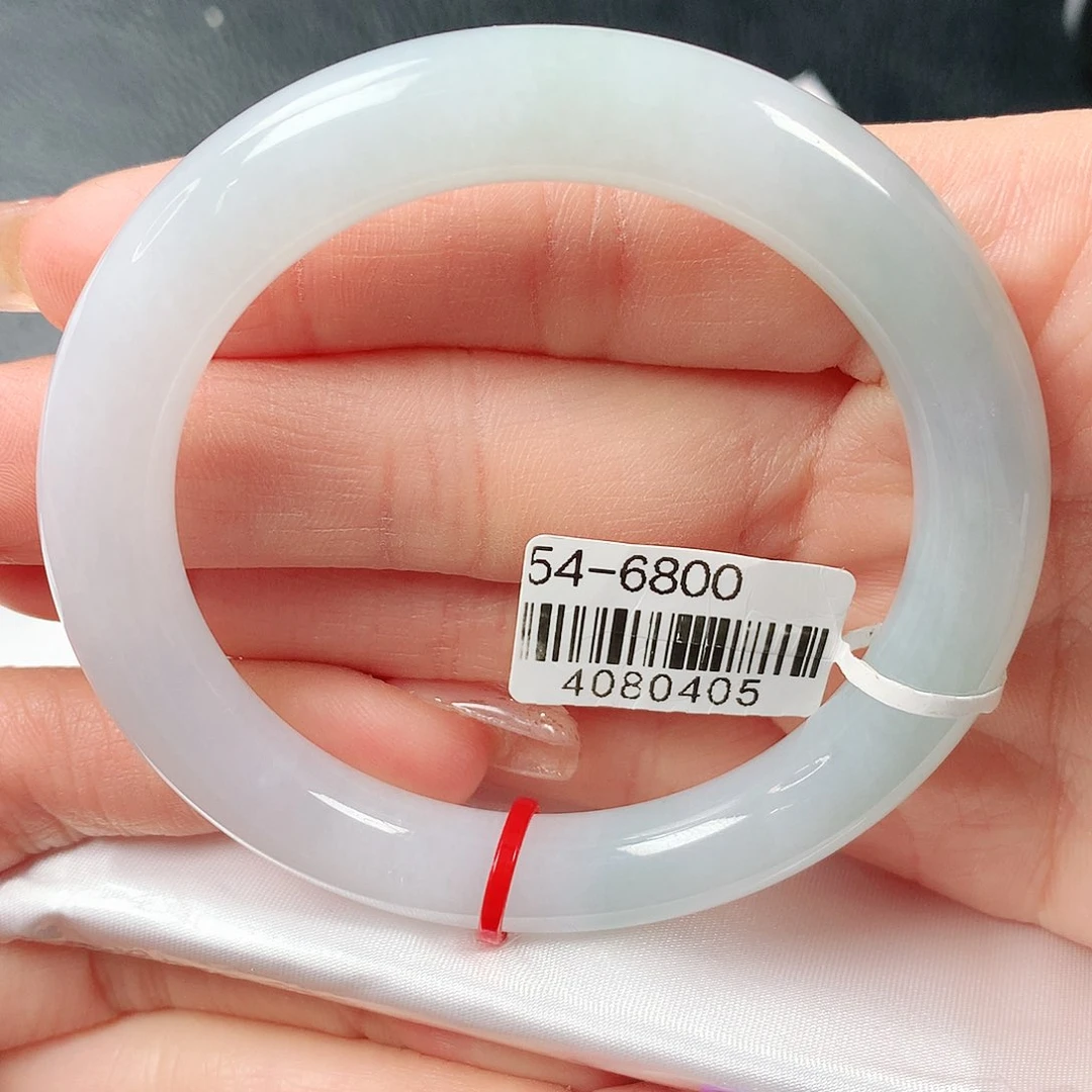 翡翠手镯未镶嵌冰胶晴水圆条54圈口57号