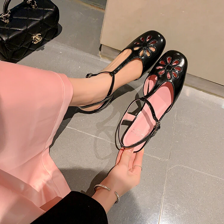 镂空包头中空凉鞋女丁字带后空夏季羊皮中式复古风33/40大小码爆