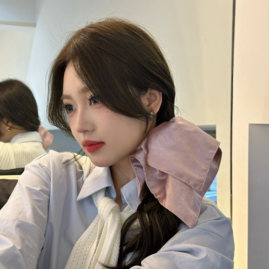 韩式简约纯色缎面方巾牛仔肌理感发圈时髦网红丸子头扎发皮筋发绳