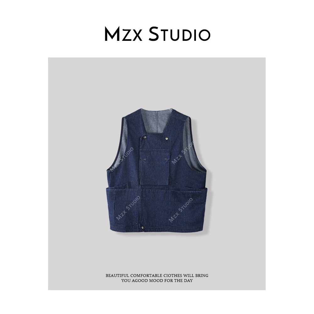 MZX 春季复古工装牛仔叠穿马甲MJ6990-X