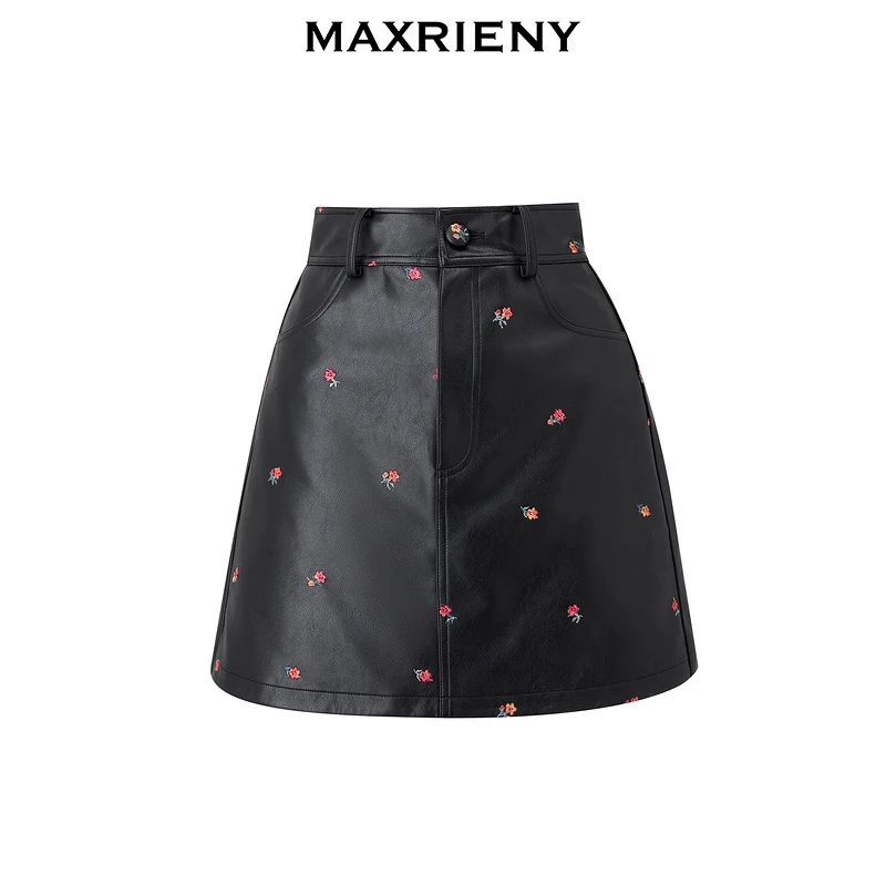 【蜜思仝】MAXRIENY精致复古绣花环保皮裤