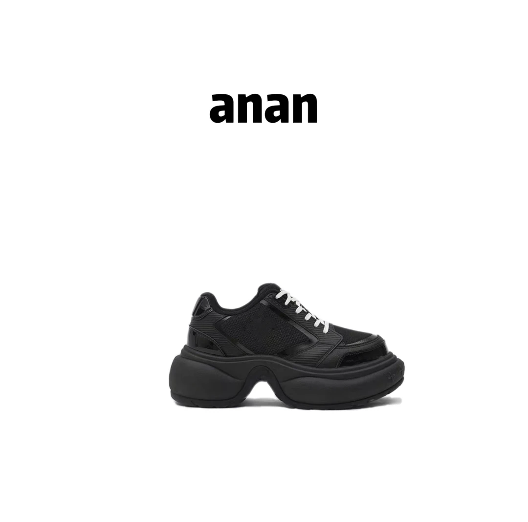 【ANAN0】新款厚底系带秋冬涟漪高跟老爹鞋