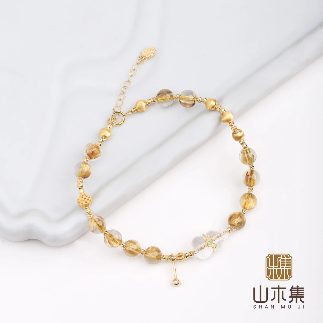 【鎏金】（18K金）满发金发晶0.55+水晶葫芦单圈手链￥￥（多样性）