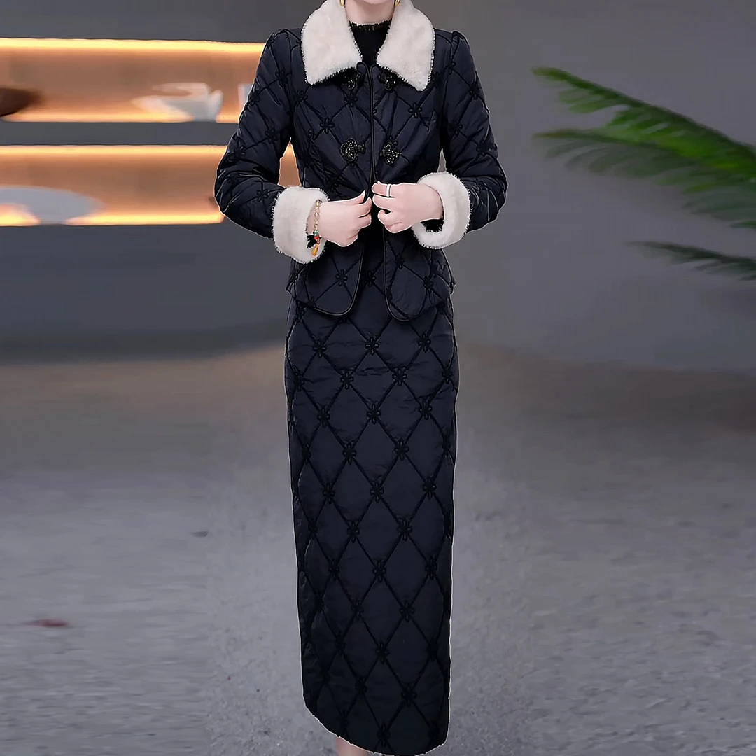 【夹棉外套+连衣裙】加棉加厚两件套宽松型秋冬季短款棉衣保暖冬装