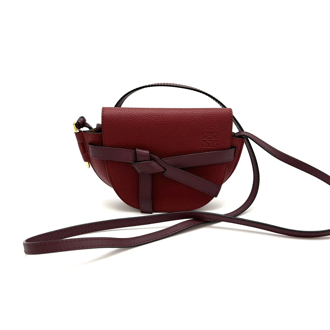 95新 LOEWE/罗意威 gate酒红色马鞍mini单肩斜挎包 61447