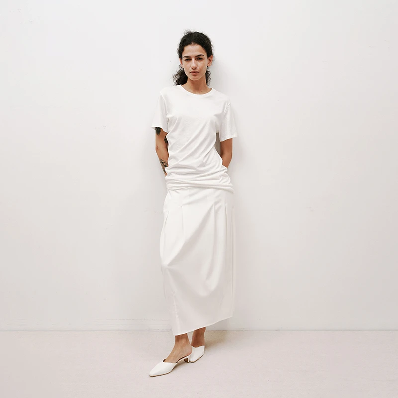 白色松弛感棉麻堆叠感宽松短袖T恤女