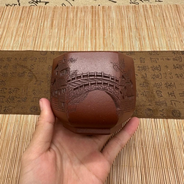 宜兴纯原矿纯全手工刻绘江南古韵紫砂主人杯原矿老紫泥紫砂茶杯