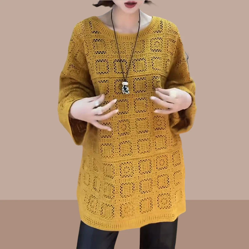 韩版宽松显瘦圆领镂空针织衫女秋季新款慵懒风设计感时尚百搭毛衣