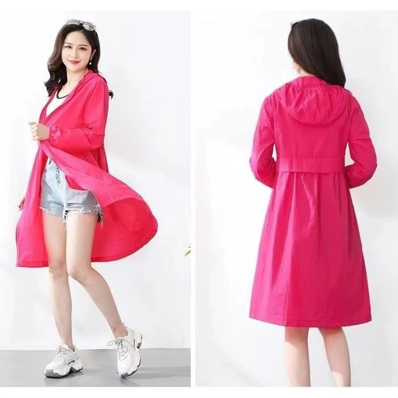 【拍一发三】中长款韩版新款流行休闲时尚早秋连帽风衣大码防晒衣防