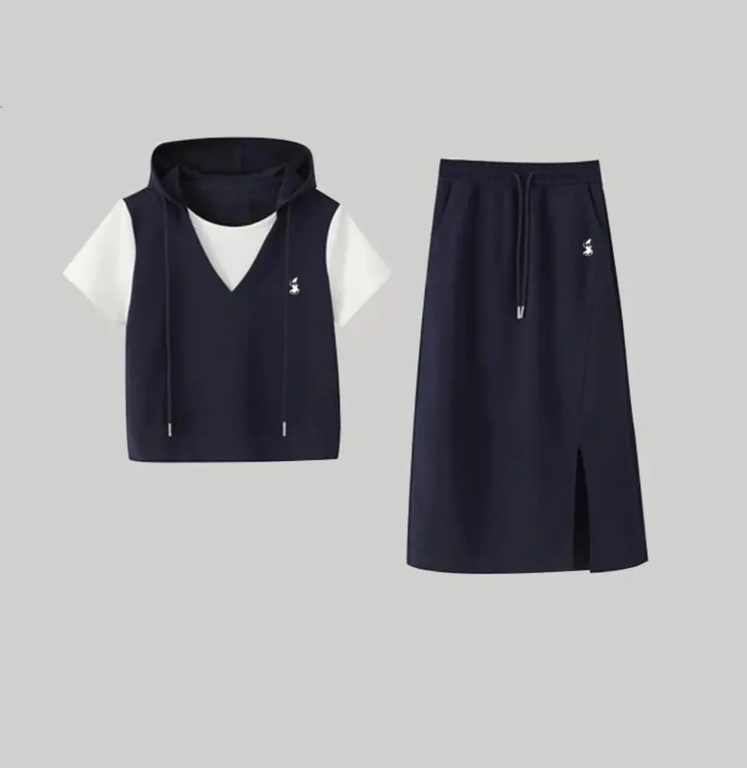 品牌正品POLOGWON/保罗假两件连帽套裙套装