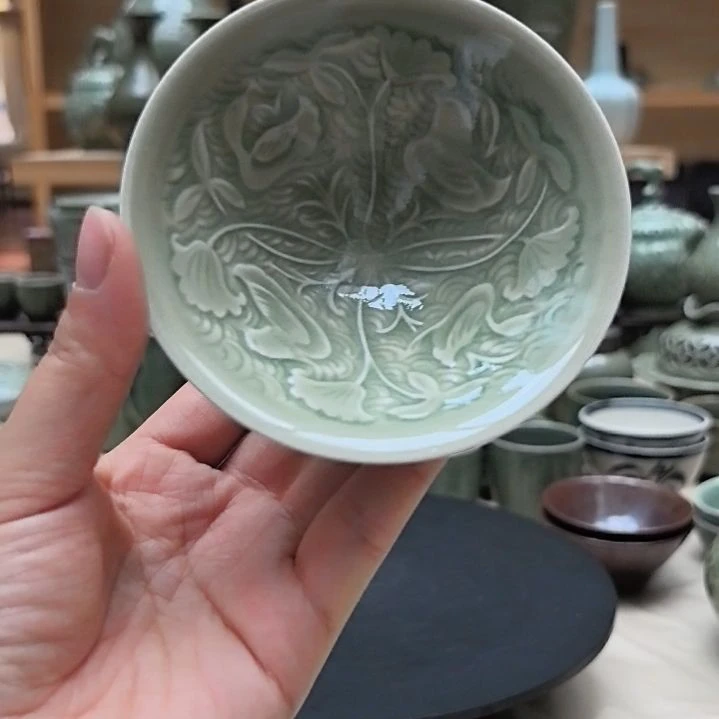 杯耀州窑青瓷印花斗笠（福利款）