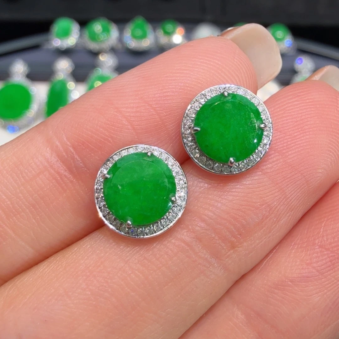 翡翠18K金镶嵌耳饰收到货48小时鉴赏期