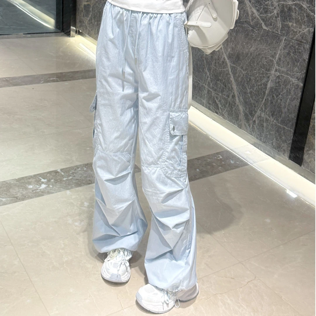 工装裤薄款夏季高腰工装风休闲裤设计师透气女士防风休闲裤