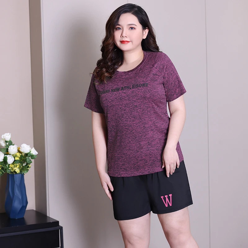 夏季透气大码速干短袖宽松套装女新款胖mm休闲跑步运动服两件套