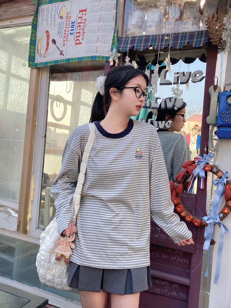 阿悄家 春季新款 哈吉犬撞色领T恤 #H6079